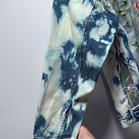 Y2K Canyon River Blues Embroidered Sheer-Panel Tie-Dye Denim Jacket oversized - Picture 16 of 16